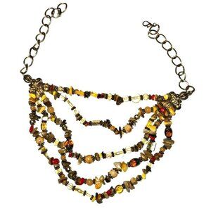 Vintage Necklace Glass Stone Metal Beaded 5 Strand Gypsy Bohemian